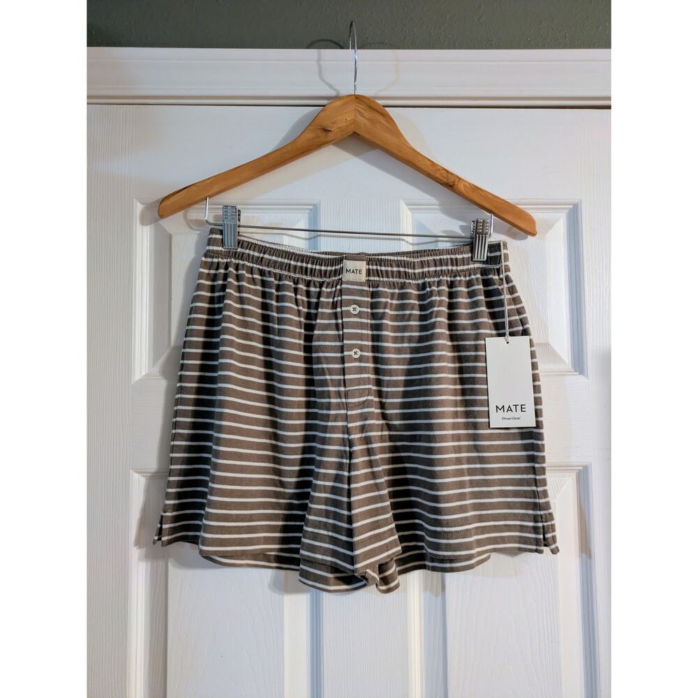 MATE The Label Tencel Sleeping Boxer Shorts Striped Brown White NWT
